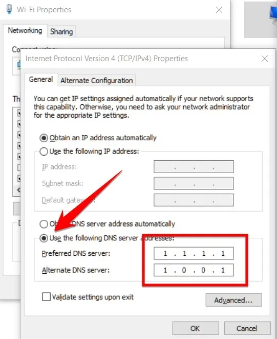 IPv4 addresses of DNS 1.1.1.1