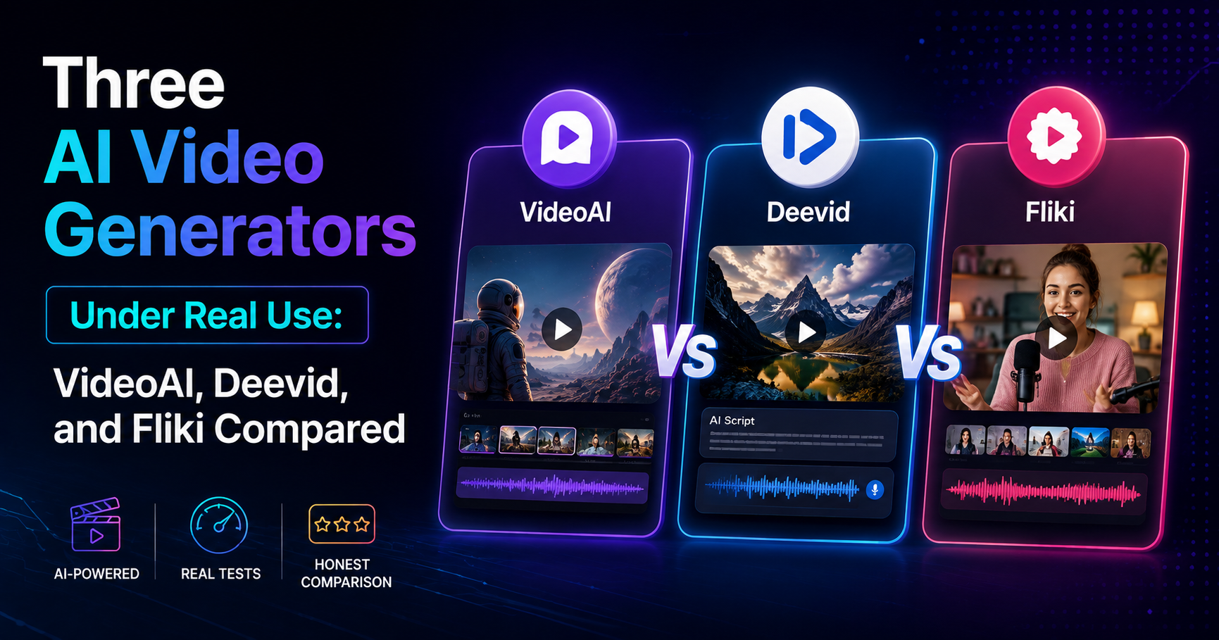Three AI Video Generators Under Real Use: VideoAI, Deevid, and Fliki Compared